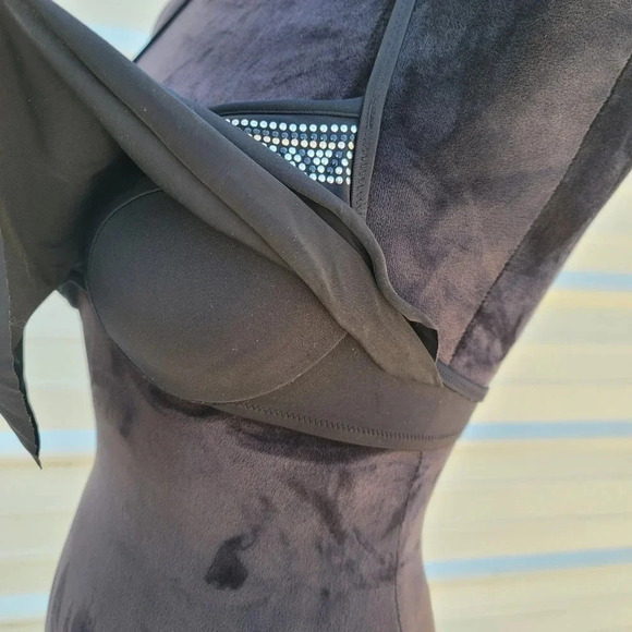 PINK by Victoria Secret Bikini Swim Top Black Studded Padded Draped Top Size XS - Picture 4 of 10